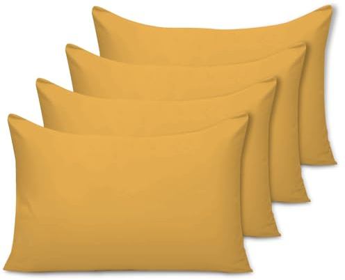 Pamposh Pillow Cases 4 Pack - Standard Size 50 x 75 cm - Double Brushed Premium Microfibre Envelope Closure Pillow Covers - Hypoallergenic Pillowcases Set Of 4 (Gold, 50 X 75 (Pack of 4))