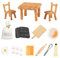 19 Stück Miniatur Backen Zubehör, Miniatur Puppenhaus Zubehör, Miniatur Eier Mini Tisch und Stühle Nudelholz, Wichtel Zubehör Puppenhaus Küchen Backset, für DIY Weihnachten Deko (Holzfarbe)