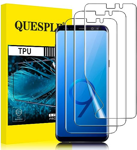 QUESPLE [3 Stück] TPU Schutzfolie für Samsung Galaxy S9 Folie, Anti-Kratzen, HD Klar Blasenfreie Weich Samsung S9 Display Schutz, Fingerabdruck-ID Unterstützen