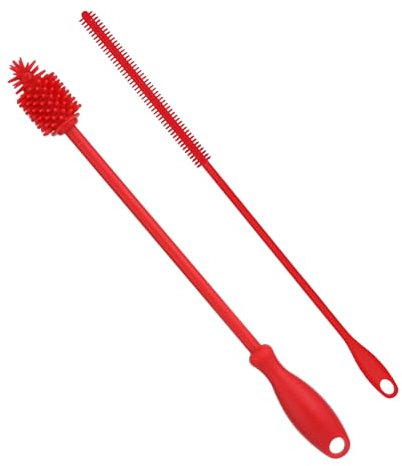 Straw Cleaner and Bottle Brush, Reusable Straw Brush Silicone Water Bottle Brushes Baby Bottle Cleaner Extra Long Straw Cleaning Brush for Glass Straw Clean (Red)