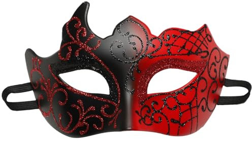 iEFiEL Halloween Masquerade Half Face Mask Venetian Phantom Mask Animal Cat Mask for Women And Men Type A Red One Size