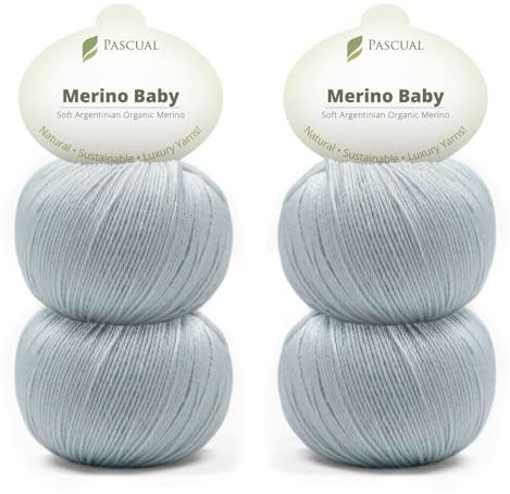 PASCUALI Merino Baby|Strickwolle aus 100% Schurwolle aus Merino, Merinowolle zum Stricken und Häkeln, SET: 4 Knäuel - 200 g, Farbe: Silber 300