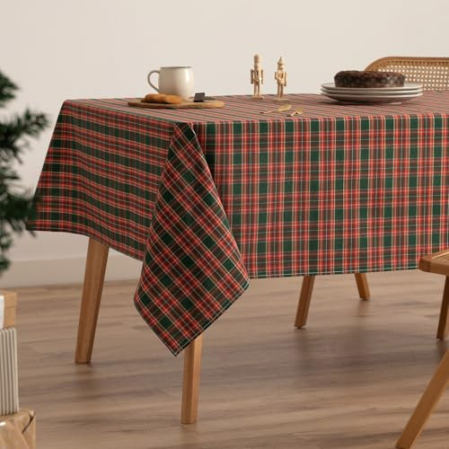 GAMUSI Nappe de table carrée de Noël en tissu à carreaux rouge et vert fil doré pour table à manger décoration de Noël 140 x 140 cm Couleur rouge et vert