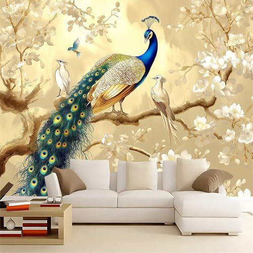 Fototapete Schön Elegant Pfau Wandtapete 250 x 175 cm für Kinderzimmer Wohnzimmer Schlafzimmer Flur Wanddekoration 3D Effekt Vlies Tapete UV-Beständig Geruchsfrei Bunt