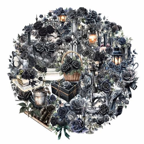 50 Stück Dunkle Rose Sticker, Dunkle Rose Aufkleber für Laptop Schwarz Weiß Sticker Set, Vintage Wasserfeste Vinyl Sticker Scrapbook Aufkleber, Gotische Rose Retro Stickers Set