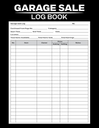 Garage Sale Log Book: Record Sheets for Maximizing Profits in Reselling Personal Items, Yard Sales and Estate Auctions, Track & Record Garage Sale ... Organize and Profit from Your Garage Sales
