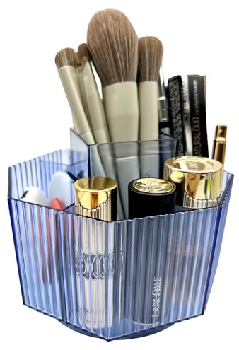 LiteTour Rotating Desk & Makeup Organizer, Multi-Compartment Storage for Office Supplies, Pens, Vanity, Skincare, Stationery, Bathroom & Countertop Organizer for Home & Office - Crystal Blue 360°
