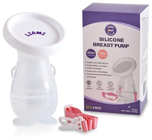 LIAMI Hands-Free Silicone Manual Breast Pump 150mL | Let Down Milk Collector | Continuous Natural Suction | Silent & Spill-Proof Design | Comes with Neck Strap and Lid