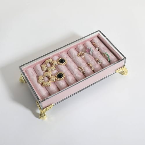 GemeShou Portaanelli in velluto con fessure per organizzatore gioielli, Supporto espositivo per anelli e orecchini rosa in vendita, Vassoio espositivo in feltro per gioielli 【Rosa】