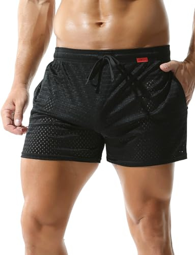 AIEOE Herren Mesh Boxershorts Dünn Fishnetz Netzhose Laufshorts S-XXL