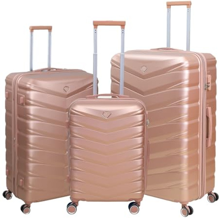 UNIQUE HOME LIVING Suitcase Set, 3-Piece Hard Shell ABS Expandable Travel Luggage with 8 Spinner Wheels, Lightweight Durable High Capacity Cabin Suitcase with Lock, 20 28 32, Denver - Rose Gold