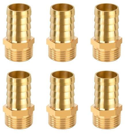 6pcs Raccord Cannelé Tuyau en Laiton, 14mm x G3/8 Mâle Connecteur Barb, Adaptateur de Tuyau pour Air Eau Carburant Pneumatique Tuyau, Or