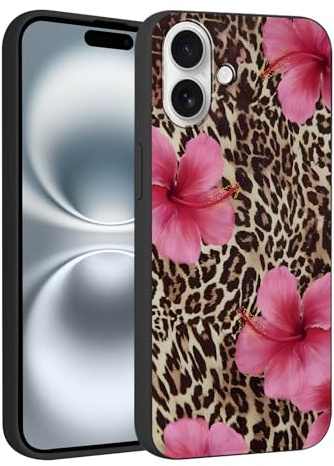 Foonary Leopard Flower Print Case for iPhone 16 6.1,Cute Aesthetic Design Silicone Soft cheetah print Pattern Phone Cover for Girls, Preppy Shockproof Protective Case for Women