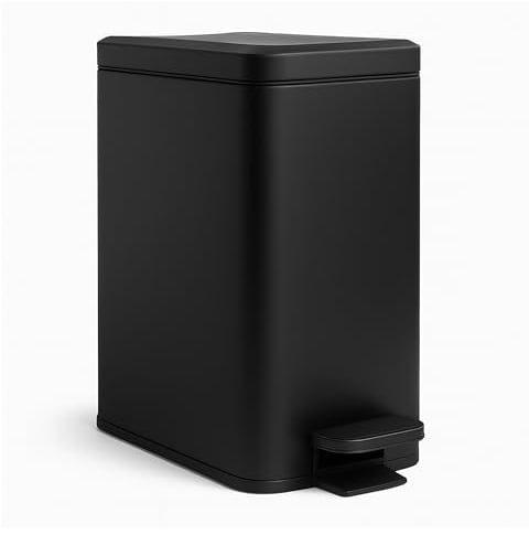 Relaxdays Mülleimer, 10 Liter, 16 cm schmal, Softclose, Fußpedal, Inneneimer, Küche & Bad, Matter Abfalleimer, schwarz