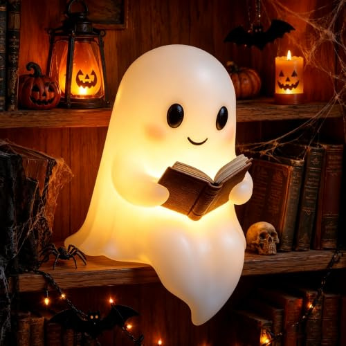 Niedliche Geisterlampe, Halloween Deko Geister Leselampe Geist Nachtlicht | 3D LED Geister Statue Bücherregal Lampe, Ghost Reading Book Lamp, Geisters Halloween Deko für Zimmer Leser Buchliebhaber