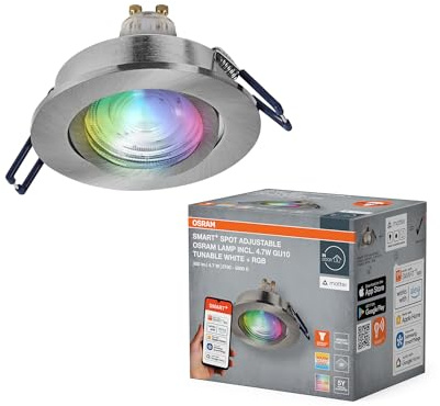 Osram Smart Matter LED Spot GU10 RGBW Satin-Nickel | SMART+ MATTER LED Spot Recess GU10, Spot lights and ceiling spots, Satin Nickel, 85 mm dia, 20000 h, 1-Pack