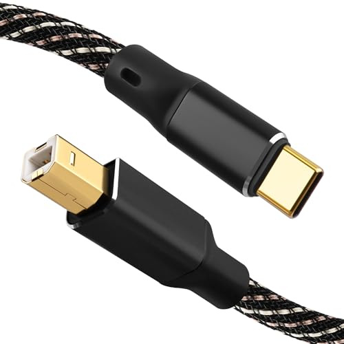 YYTCG USB B to USB C Audio Cable, 6N OFC Gold-Plated Braided Printer Cable, for Hi-Fi DAC, Amplifier, DJ Controller, Audiophiles & Music Lovers (1.64ft/0.5m)
