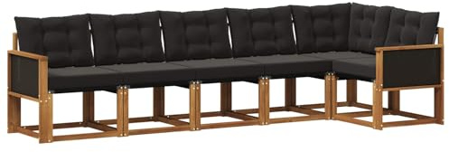 vidaXL Outdoor-Sofagarnitur mit Kissen 6 pcs Natürlich und Schwarz, Gartenlounge, Moderne Sofas für draußen, strapazierfähige Sitzgruppe für Terrasse, Perfekter Komfort