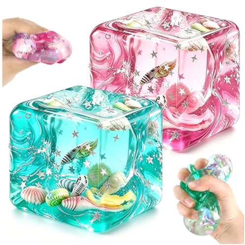 Kutakuta 2 Stück Cube Stresswürfel, Mit Schwebenden Muscheln | Muscheln & Sternen Spielzeug Sensorischer Würfel Stressbälle