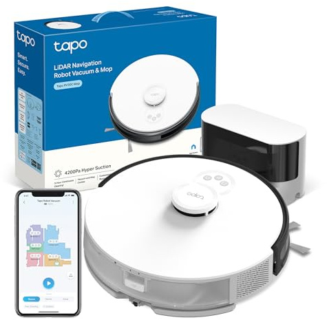 Tapo RV30C Mop 4200Pa Robot Vacuum Cleaner with Mop,Quick 8 mins Mapping LiDAR+IMU Dual Navigation,3 hour Cleaning,Quiet Robot Hoover,Auto Charging Robotic Vacuums,Alexa & Google