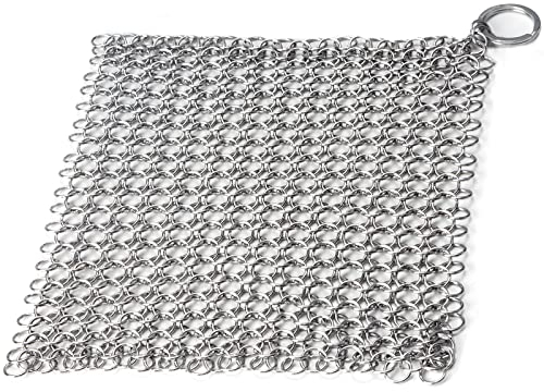 Amagabeli Stainless Steel Chainmail Scrubber for Cast Iron – 20x15cm Rustproof Pan Cleaner, Heavy Duty Scraper for Skillets, Dutch Ovens, Waffle Irons & Griddles Dishwasher Safe