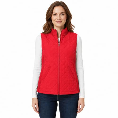 Bienzoe Femmes Slim Casual Zip Matelassé Sans manches Gilet Léger Stretch Rib