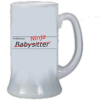 Boccale Birra Decorato Professione Baby Sitter Ninja - 500ml - Vetro - Stile Unico - Regalo Perfetto - Collezione Amore