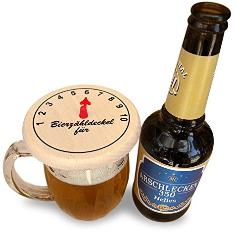 Bierzähldeckel Bierzählhilfe aus Holz & 1 x Arschlecken 350 Helles Original ML in 0,33 Liter Flaschen Alc.5,2% vol.