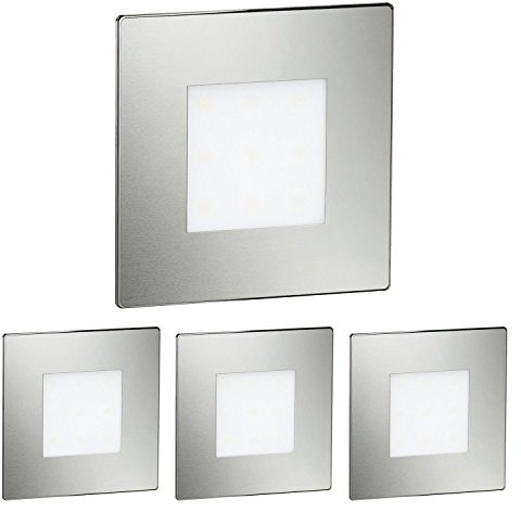 ledscom.de 4 Stück LED Treppenlicht/Wandeinbauleuchte FEX für innen und außen, eckig, edelstahl, 85 x 85mm, warmweiß