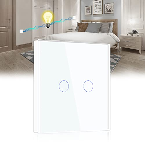 BSEED interruptor táctil de pared-2 Gang 2 Vías interruptor tactil pared Blanco,Interruptores de luz pared con panel de vidrio templado