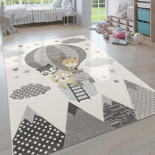 Paco Home Teppich Kinderzimmer Junge Mädchen Kinderteppich Spielteppich Kurzflor Regenbogen Bauernhof Einhorn Schmetterling Hase, Grösse:200x290 cm