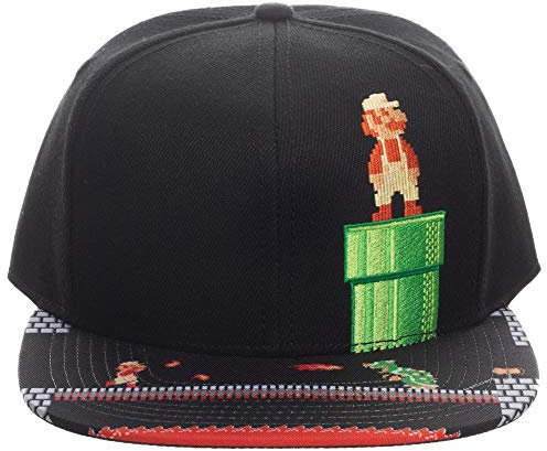 Bioworld Super Mario Videospiel 8-Bit Schwarz Snapback Hut für Herren