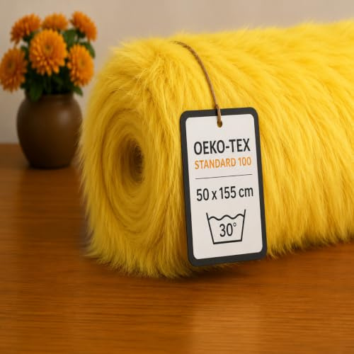 StoffBook gelb langhaar Teddystoff, Kunstfell Stoff zum Basteln, Fellimitat für Kinder und DIY, Flauschiger Plüschstoff Kostüme, Fell Nähen Kleben, b714