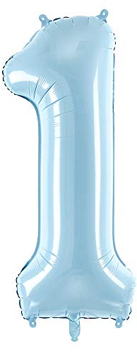 DekoHaus Folienballon Zahl 1 Hellblau 100 cm – Riesen Ballon in Pastell Blau, Helium & Luft geeignet, selbstverschließend, Geburtstag Deko für Jungen, Kinderparty, Jubiläum & 1. Geburtstag
