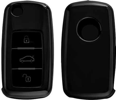 kwmobile Autoschlüssel Hülle kompatibel mit VW Skoda Seat 3-Tasten Autoschlüssel - Schlüsselhülle Silikon Cover - Hochglanz Anthrazit