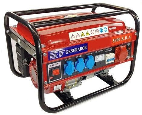 SVE Generador Eléctrico Gasolina 15L 5500W 230/380V 4 ENCHUFES (2500W Trifásico 3000W Monofásico) Motor 4 Tiempos