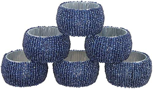 KPAVIR Handmade Indian Beaded Napkin Rings for Christmas, Thanksgiving, Holiday Party, Dinner Party - Napkin Holder Set of 6 (Blue, Set of 6)