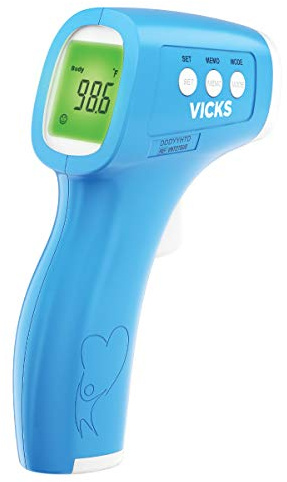 Vicks Non-Contact Infrared Thermometer for Forehead, Food & Bath, Blue