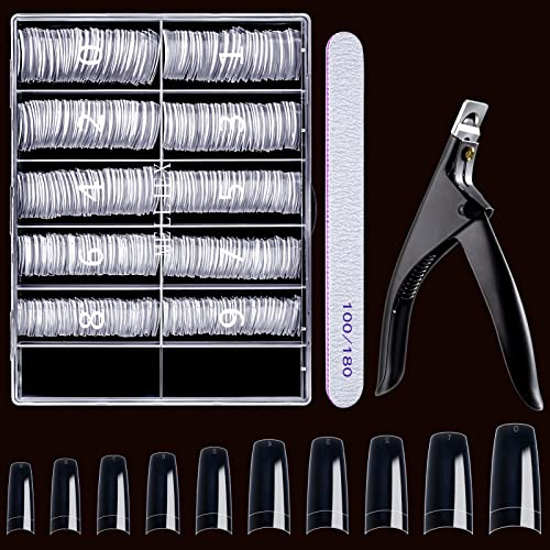 500 Pièces Faux Ongles Capsules French Transparent Acrylique Tips Art Pointu Ongles avec Lime à ongles Coupe-ongles