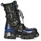 New Rock 107-C5 Stivali Unisex in Pelle Blu e Nera con Teschio Gotico Stile Motociclista Punk 38