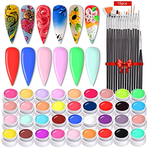36 Farben Gel Nagellack UV Gel Nagelgel Farbgel Für Gelnäge Farben Mit 15 Nagelbürsten