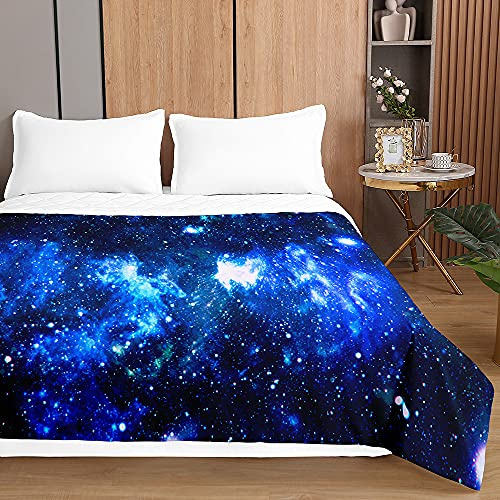 Surwin Tagesdecke Bettüberwurf Steppdecke für Doppelbett Einzelbett, Mikrofaser Wattiert Gesteppt Bettdecke 3D Galaxie Druck Dünne Tagesdecken mit Ultraschall Prägung (Blauer Himmel,150x200cm)