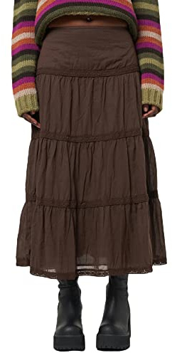 Women's Vintage Elastic Waist A-Line Long Midi Skirt Solid Color Pleated Big Hem Basic Flared Long Skirts