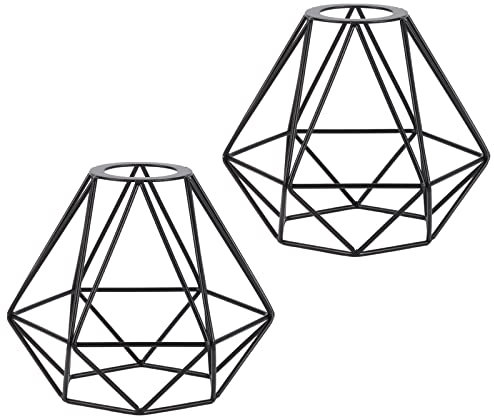 TOKIUS 2 x Lampenschirm, Vintage, 16 cm, Lampenschirm in Form eines Käfigs mit Diamanten, für Hängeleuchte, Deckenleuchte, Tischleuchte (schwarz)