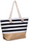 Brandsseller Strandtasche Maritim mit Reißverschluss Canvas ca. 50x36x15 cm Schultertasche Einkaufstasche Badetasche Gestreift/Schwarz