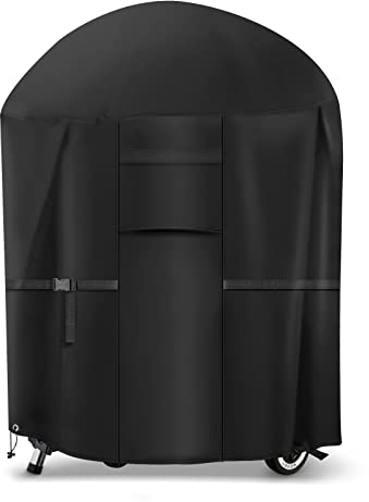 BBQ Cover, 600D BBQ Cover Heavy Duty Barbeque Cover Waterproof Outdoor with Handle Vent Strap Drawstring Buckle Kettle BBQ Cover Small, Barbecue Covers Tear-proof Dust-proof UV-resistant (74x79cm)