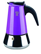 Pezzetti, Steelexpress Caffettiera 2 Tazze in Acciao Inox, Manico Ergonomico Resistente al Calore, Adatta a Tutti i Piani Cottura, Adatta ai Piani Induzione, Color Lilla
