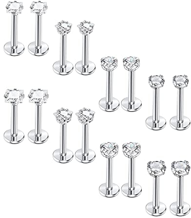 Milacolato 16PCS 16G Monroe Lippenringe Labret Piercing mit 3/4mm CZ Chirurgenstahl Knorpel Tragus Helix Piercing Stud Schmuck 6mm 8mm 10mm