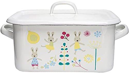 Breadbox For Kitchen Countertop Classic British Style Bread Bin, Cute Lion And Rabbit Pattern Enamel Craft Food Container With Double Handle And Lid