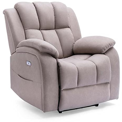 More4Homes BROOKLINE ELECTRIC FABRIC AUTO RECLINER ARMCHAIR GAMING USB LOUNGE SOFA CHAIR PUMICE